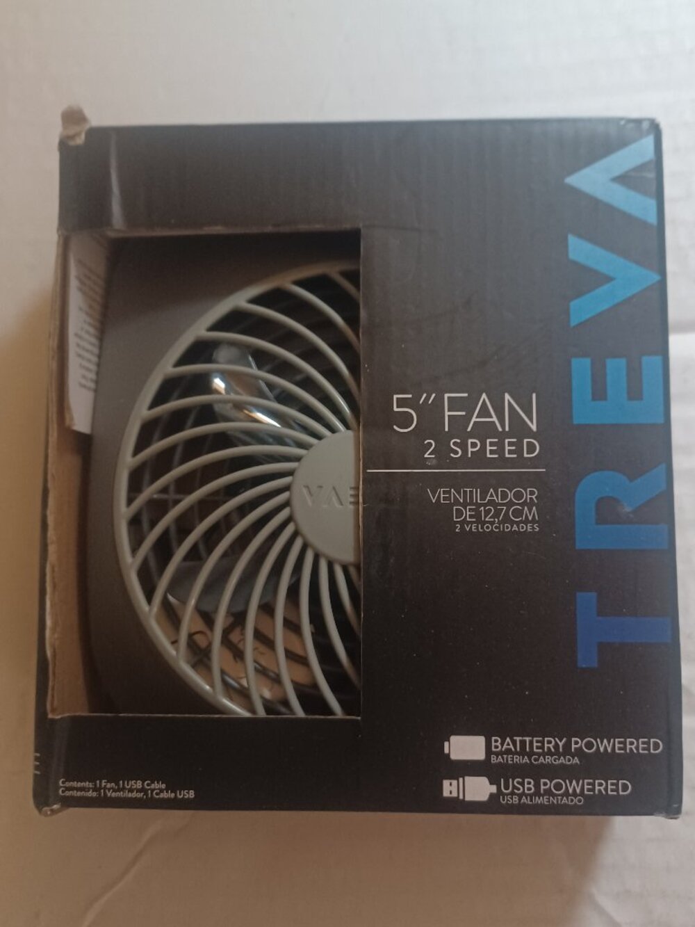 Treva 3.5” Portable Desk Fan GRAY with USB Cable NEW